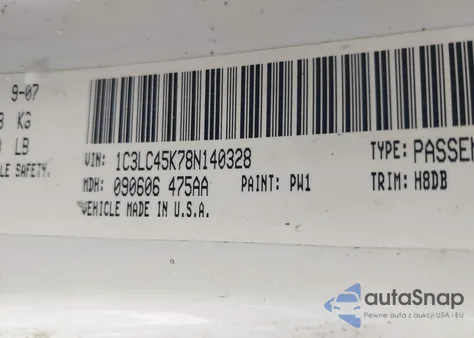 2008 Chrysler Sebring из США, поврежденный, VIN 1C3LC45K78N140328